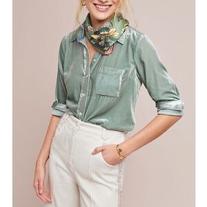 Maeve by Anthropologie Karina Relaxed Crushed Velvet Button Front Top Size 8